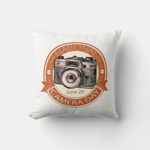 National Camera Day Sign and Badge Throw Pillow