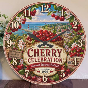 National Cherry Festival Michigan Cherry Large Clock