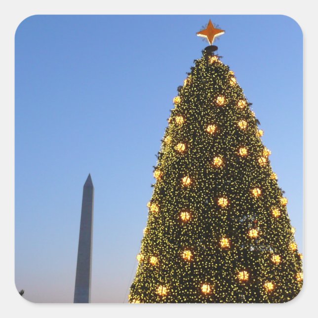 National Christmas Tree and Washington Monument Square Sticker (Front)
