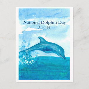 National Dolphin Day Watercolor Postcard
