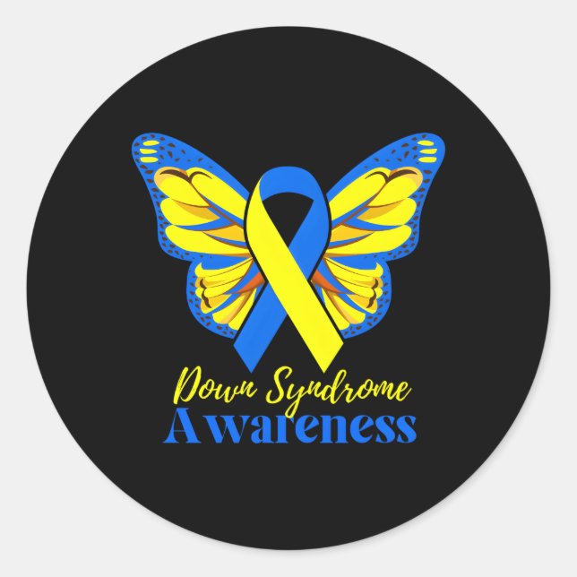 National Down Syndrome Day Awareness Butterfly Mom Classic Round Sticker (Front)