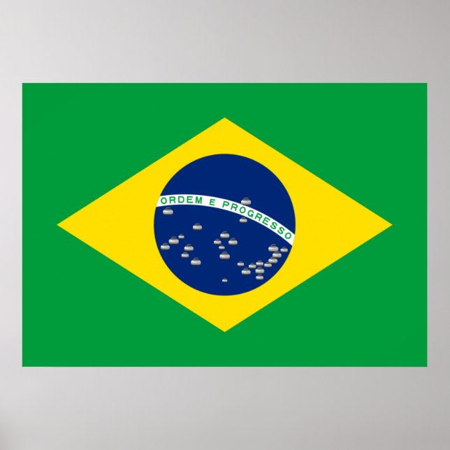 National Flag of Brazil with Curling Rocks Poster (Front)