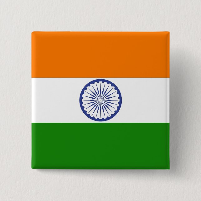 National Flag of India Ashoka Chakra 2 Inch Square Button (Front)