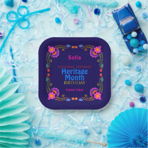 National Hispanic Heritage Birthday Colourful Flor Paper Plate