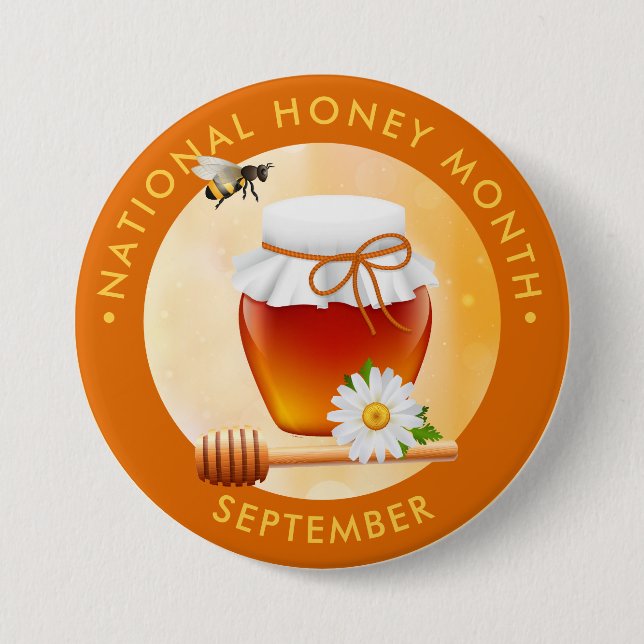 National Honey Month, bee, honey, flower 3 Inch Round Button (Front)