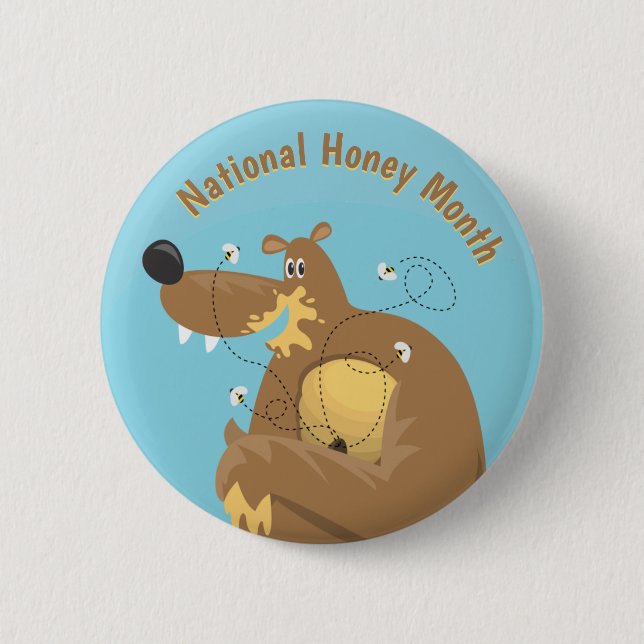 National Honey Month Cartoon Bear 2 Inch Round Button (Front)