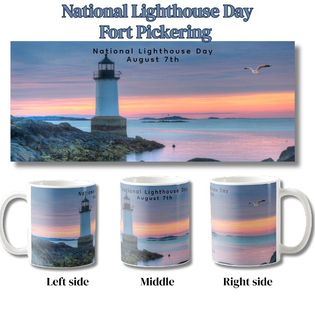 National Lighthouse Day Fort Pickering Scene Coffee Mug (Three sides of the National Lighthouse Day mug)