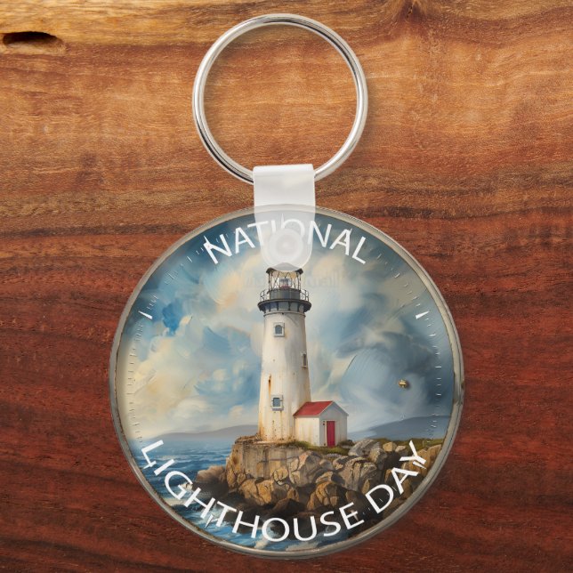 National Lighthouse Day Sign Keychain (Front)