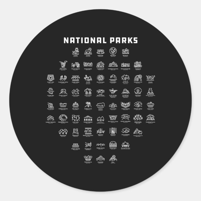 National Park Icons Classic Round Sticker (Front)