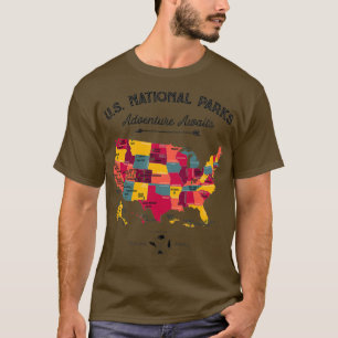 National Park Map Vintage All 59 National Parks Gi T-Shirt