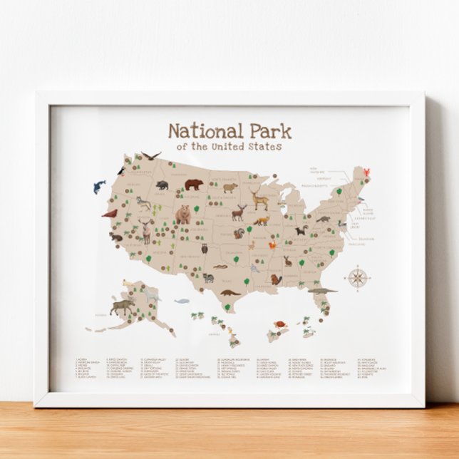 National Park Map Woodland Animal Nursery Print (National Park Map Woodland Animal Nursery Print)