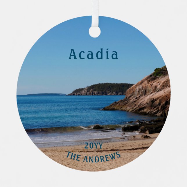 National Park Sand Beach Blue Acadia  Metal Ornament (Front)