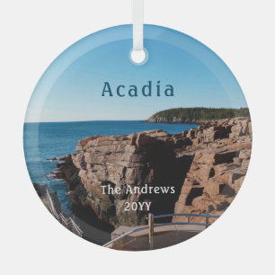 National Park Thunder Hole Acadia Glass Ornament