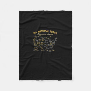 National Parks Hoodie Map Camping Women Men Hiking Fleece Blanket