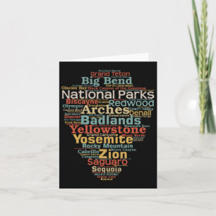 National Parks List Us Word Cloud Art Camping Hiki Card