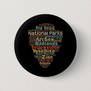 National Parks List Word Cloud Camping Hiking Men 2 Inch Round Button