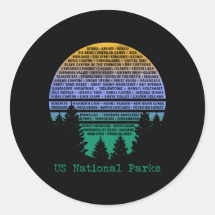 National Parks List Word Cloud Trees Classic Round Sticker