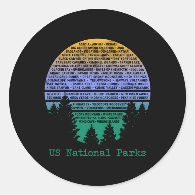 National Parks List Word Cloud Trees Classic Round Sticker (Front)