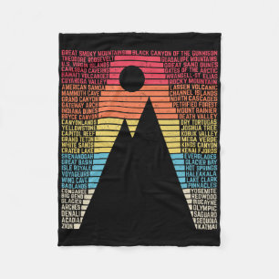 National Parks List Word Vintage Camping Hiking Me Fleece Blanket