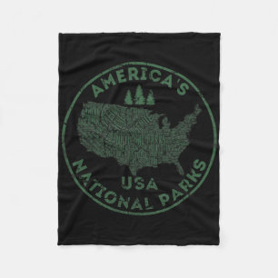 National Parks Map Hiking Travel Camping Outdoors  Fleece Blanket
