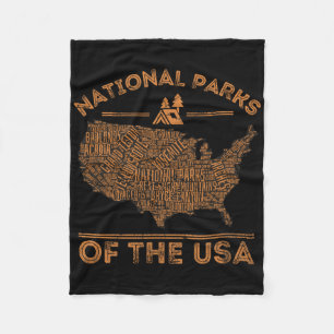 National Parks Map Hiking Travel Camping Outdoors Fleece Blanket