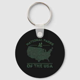 National Parks Map Hiking Travel Camping Outdoors Keychain