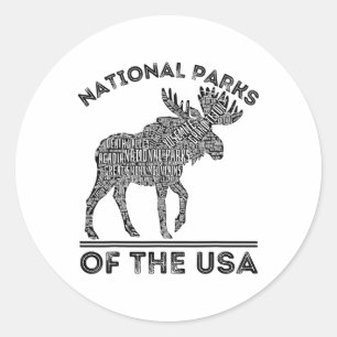 National Parks Moose Hiking Travel Camping Outdoor Classic Round Sticker