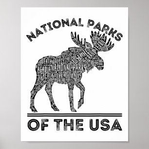 National Parks Moose Hiking Travel Camping Outdoor Poster
