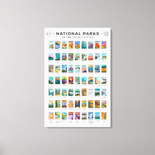 National Parks of The United States List Vintage Canvas Print