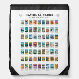 National Parks of The United States List Vintage Drawstring Bag