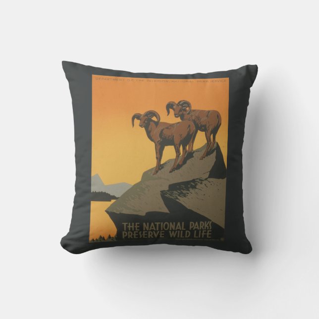 National Parks Preserve Vintage Ad. Throw Pillow (Front)