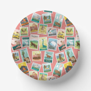 National Parks Stamps in Pink Paper Plate