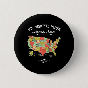National Parks T Shirt Map Camping Women Men Hikin 2 Inch Round Button