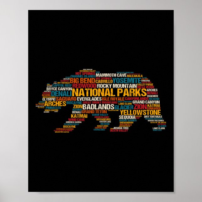 National Parks Usa List Word Cloud Bear Camping An Poster (Front)