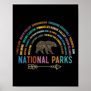 National Parks Usa List Word Cloud Bear Camping An Poster
