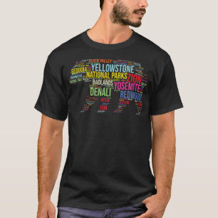 National Parks USA List Word Cloud Bear Camping & T-Shirt