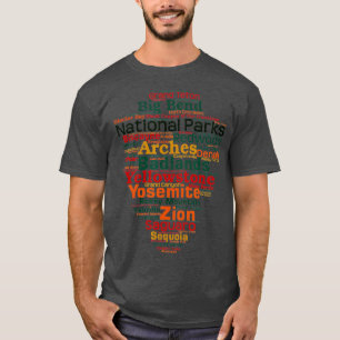National Parks Word List Cloud Camping Hiking Men  T-Shirt
