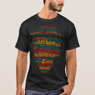 National Parks Word List Cloud Camping Hiking Men T-Shirt