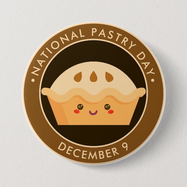 National Pastry Day, kawaii happy pie 3 Inch Round Button (Front)