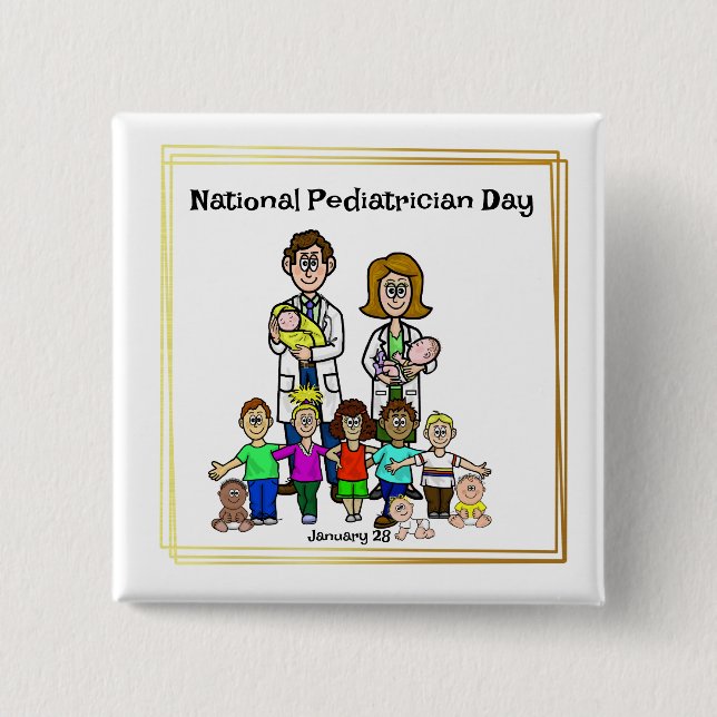 National Pediatrician Day Button with Doctors Kids (Front)
