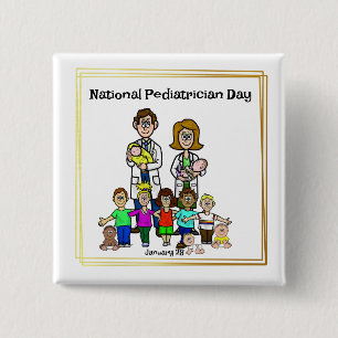 National Pediatrician Day Button with Doctors Kids