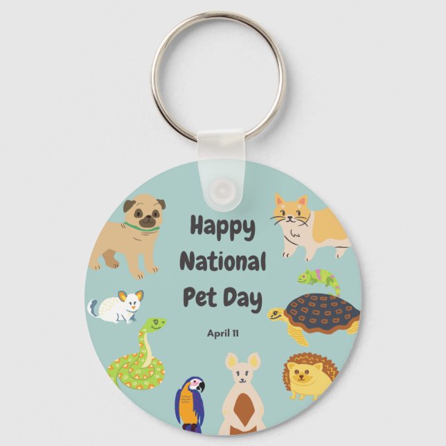 National Pet Day April 11 Keychain (Front)