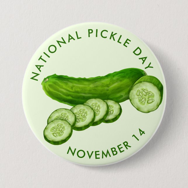 National Pickle Day, watercolor pickles 3 Inch Round Button (Front)