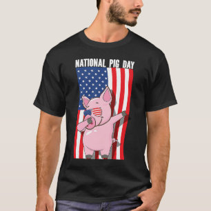 National Pig Day Dabbing USA Flag T-Shirt