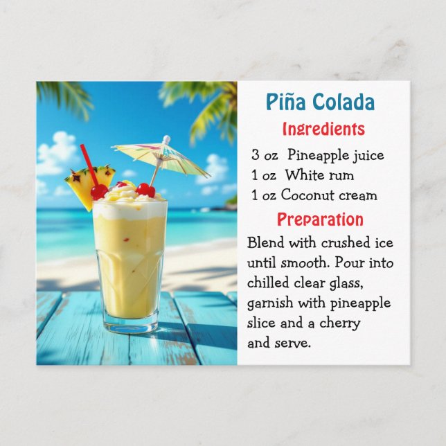 National Piña Colada Day recipe card (Front)
