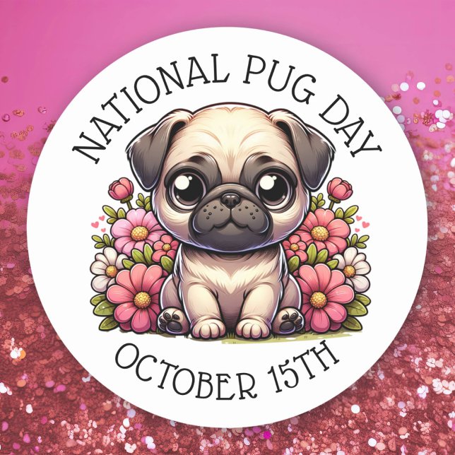 National Pug Day October 15th Classic Round Sticker (Creator Uploaded)