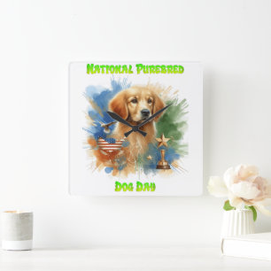 National Purebred Dog Day Celebration Artwork Square Wall Clock