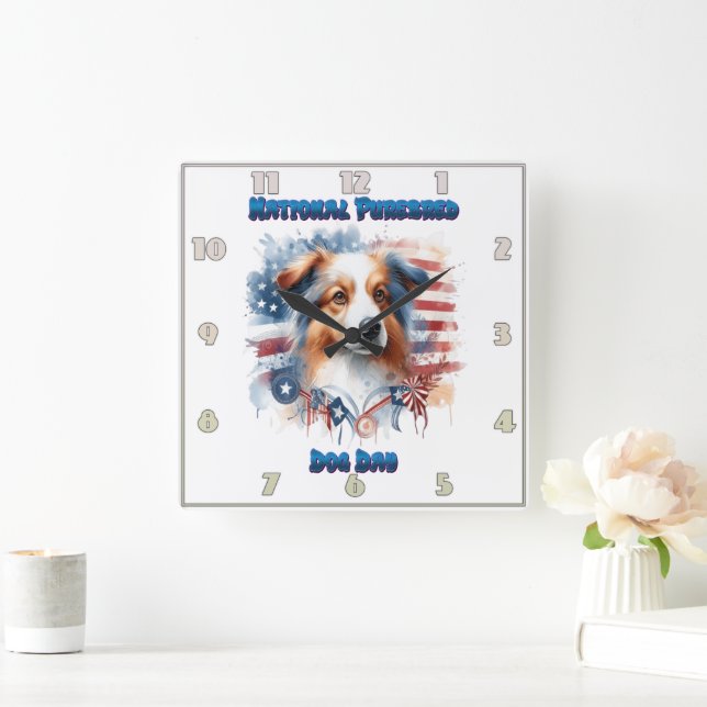 National Purebred Dog Day Celebration Artwork Square Wall Clock (Home)