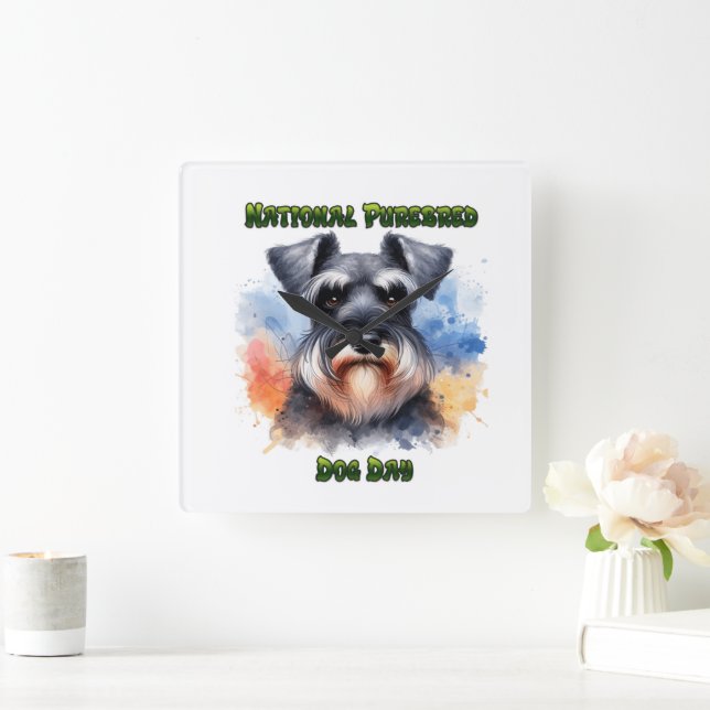National Purebred Dog Day Celebration Schnauzer Square Wall Clock (Home)