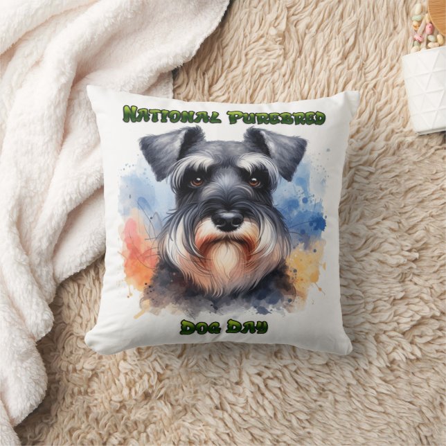 National Purebred Dog Day Celebration Schnauzer Throw Pillow (Blanket)